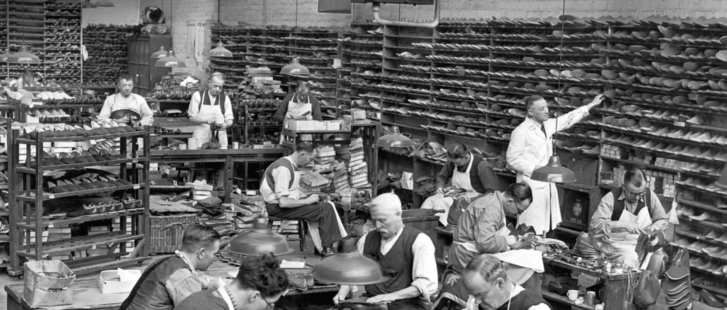 Shoemaking shifted from craft to industrialized labor. Workers stitched for hours under strict supervision.